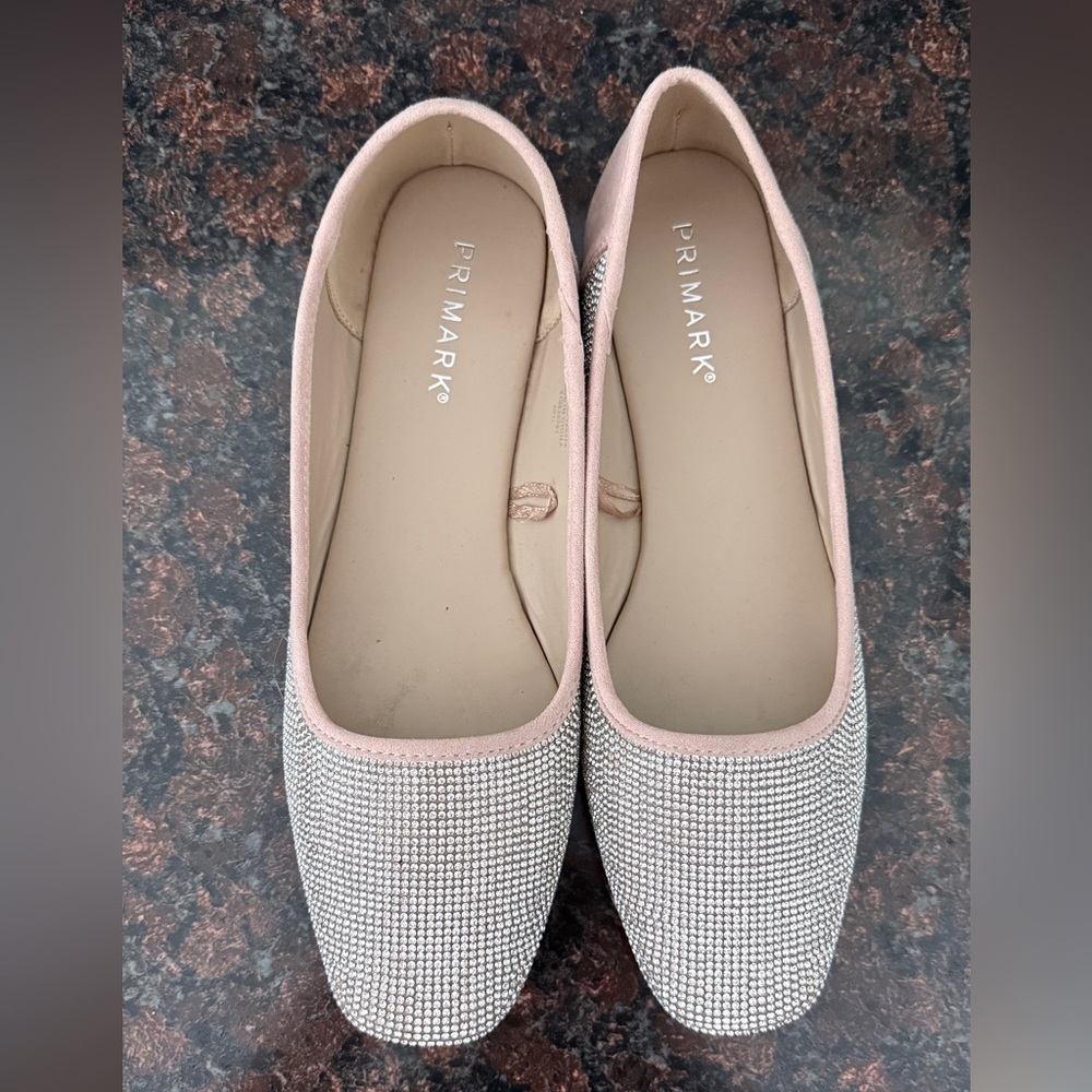 new Primark Women's Pink rhinestone square toe ballet flats